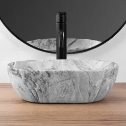 Vasque À Poser|Rea Vasque À Poser Amelia Mini Stone Matt Light Grey Oval