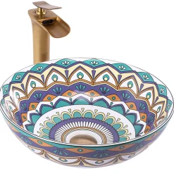 Vasque À Poser|Rea Vasque À Poser Aztec Blue Round