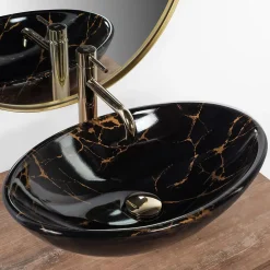 Vasque À Poser|Rea Vasque À Poser Pamela Marble Shiny Black Oval
