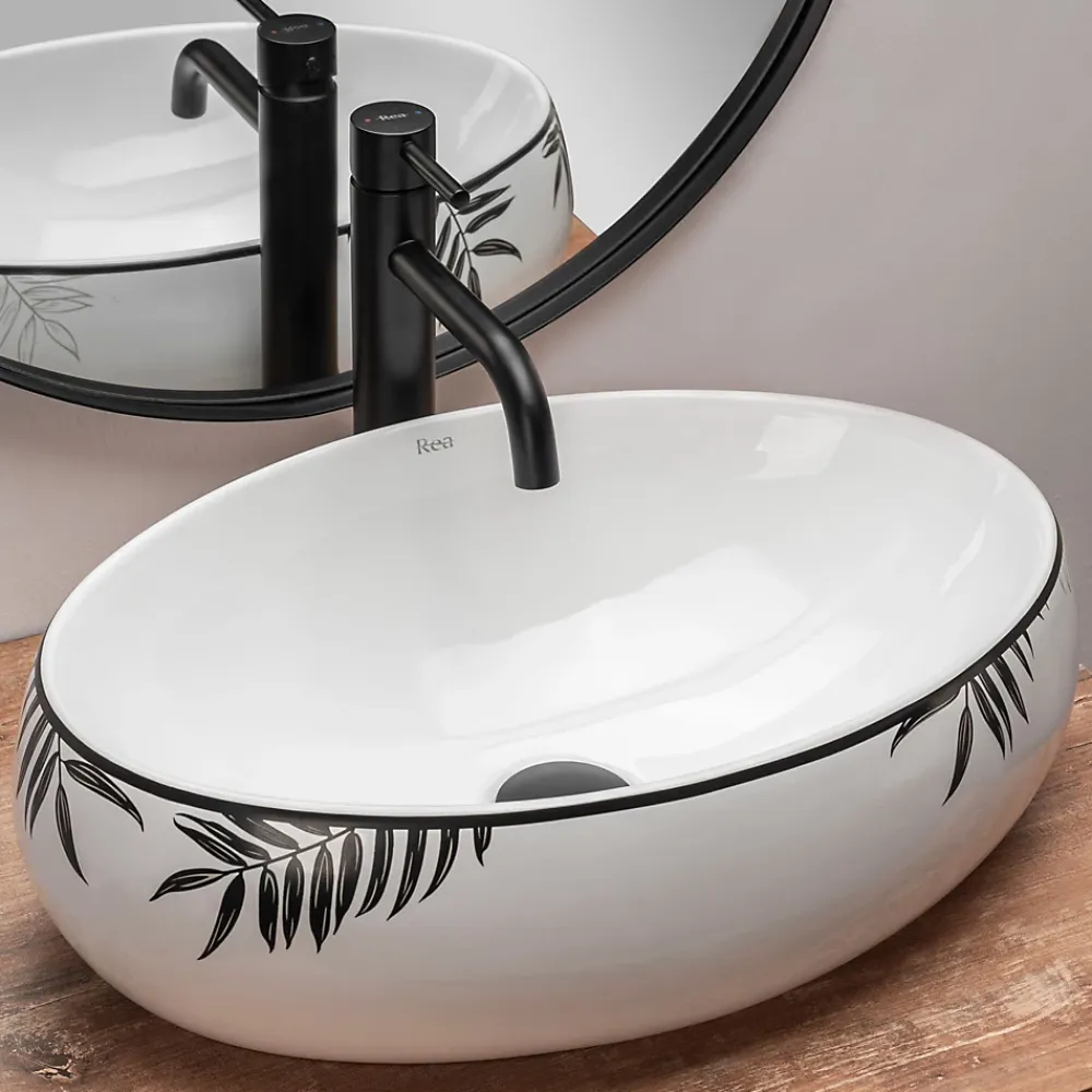 Vasque À Poser|Rea Vasque À Poser Shila White Black Oval