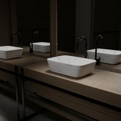 Aurlane Vasque à poser Rectangle en Céramique Blanche Mat Effet Marbre - 45,5x32,5x13 cm - WHITE MARBLE