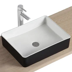 Homesight Vasque à poser rectangulaire céramique noir et blanc Albi