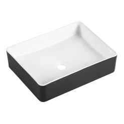 Homesight Vasque à poser rectangulaire céramique noir et blanc Albi