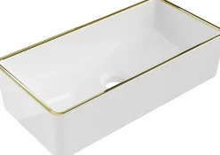 Silla Global Vasque à poser rectangulaire, céramique 46,5x23,5x12 cm Blanc/or
