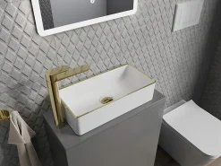 Silla Global Vasque à poser rectangulaire, céramique 46,5x23,5x12 cm Blanc/or