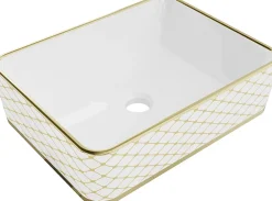 Silla Global Vasque à poser rectangulaire, céramique 48x37x13 cm Blanc/or