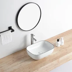 Vasque À Poser|Stano Vasque à poser rectangulaire en ceramique CUARTO 3 coloris 45.5 x 32.5 cm Blanc lisere noir