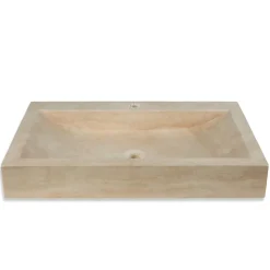 Ro'Ma Nature Vasque à poser rectangulaire Travertin Beige 70x45x10 cm avec perçage -