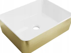 Lavabo|Silla Global Vasque à poser rectangulaire, céramique 48x37x13 cm Blanc/or