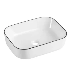 Homesight Vasque à poser rectangulaire céramique blanc et noir Kala