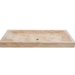 Ro'Ma Nature Vasque à poser rectangulaire Travertin Beige 120x45x10 cm -