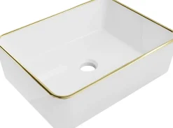 Lavabo|Silla Global Vasque à poser rectangulaire, céramique 48x37x13 cm Blanc/or