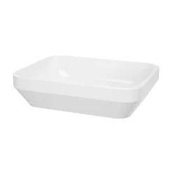 GoodHome Vasque à poser rectangulaire en résine blanc satin l.45 x H.11,5 x P.35 cm, Teesta