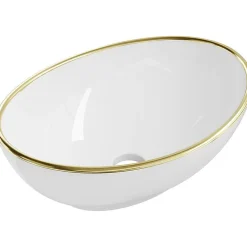 Silla Global Vasque à poser rectangulaire, céramique 40,5x33x14 cm Blanc/or