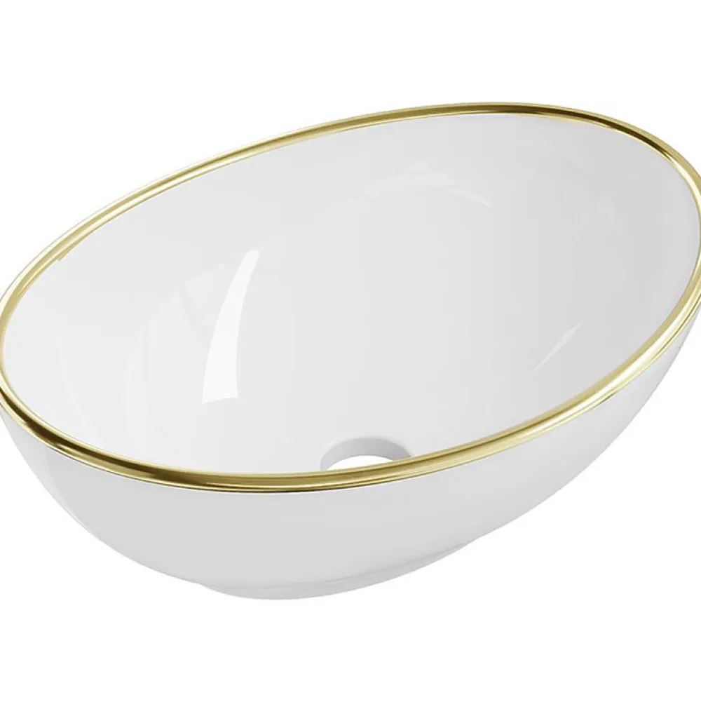 Silla Global Vasque à poser rectangulaire, céramique 40,5x33x14 cm Blanc/or