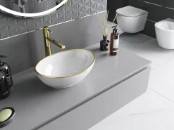 Silla Global Vasque à poser rectangulaire, céramique 40,5x33x14 cm Blanc/or