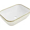 Silla Global Vasque à poser rectangulaire, céramique 45,5x32,5x13,5 cm Blanc/or