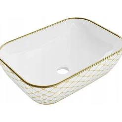 Silla Global Vasque à poser rectangulaire, céramique 45,5x32,5x13,5 cm Blanc/or