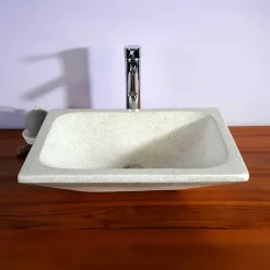 Autres Vasque à poser rectangulaire blanc pigmenté en Terrazzo pour salle de bain design
