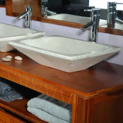 Autres Vasque à poser rectangulaire blanc pigmenté en Terrazzo pour salle de bain design