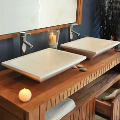 Autres Vasque à poser rectangulaire blanc pigmenté en Terrazzo pour salle de bain design