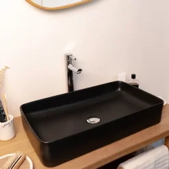 Homesight Vasque à poser rectangulaire céramique noir mat l.60,5 x H.11 cm Saddy