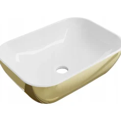 Silla Global Vasque à poser rectangulaire, céramique 45,5x32,5x13,5 cm Blanc/or