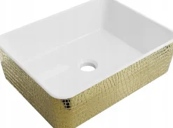 Lavabo|Silla Global Vasque à poser rectangulaire, céramique 48x37x13 cm Blanc/or