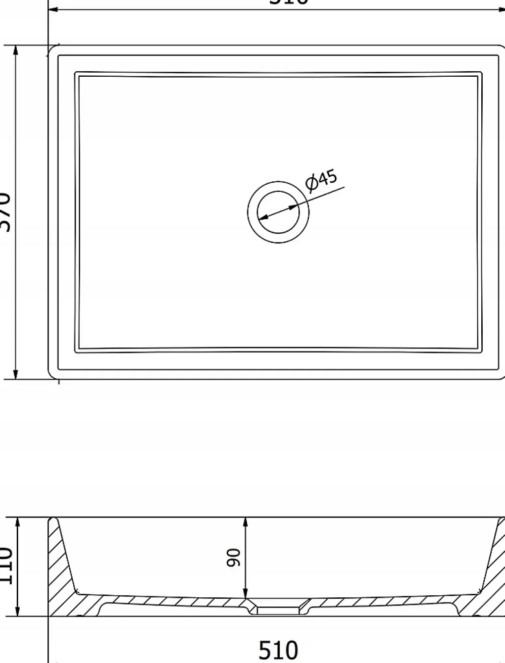 Silla Global Vasque à poser rectangulaire, céramique 51x37x11 cm Blanc