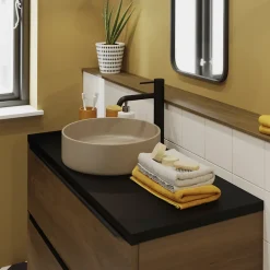 GoodHome Vasque à poser ronde céramique beige mat Samal