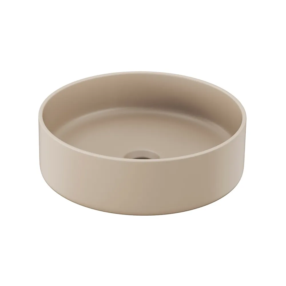 GoodHome Vasque à poser ronde céramique beige mat Samal