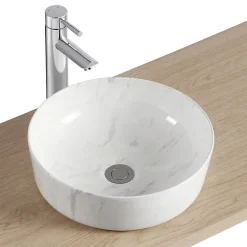 Vasque À Poser|Homesight Vasque à poser ronde céramique imitation marbre blanc Lou