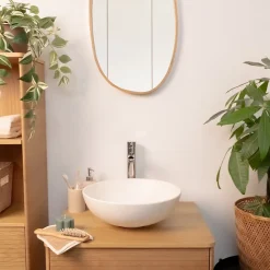 Homesight Vasque à poser ronde céramique imitation marbre beige Ø39,5 x H.14 cm Milano