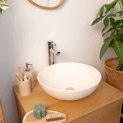 Homesight Vasque à poser ronde céramique imitation marbre beige Ø39,5 x H.14 cm Milano