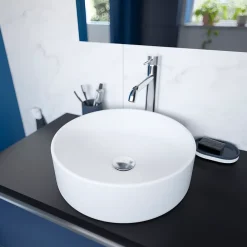 GoodHome Vasque à poser ronde céramique blanc mat Samal