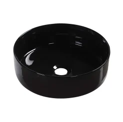 Homesight Vasque à poser ronde céramique noir brillant Ø36 x H.12 cm Romeo