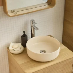 Homesight Vasque à poser ronde céramique beige Ø36 x H.12 cm Romeo