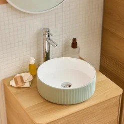 Homesight Vasque à poser ronde céramique vert sauge mat et brillant Ø36 x H.12 cm Linea