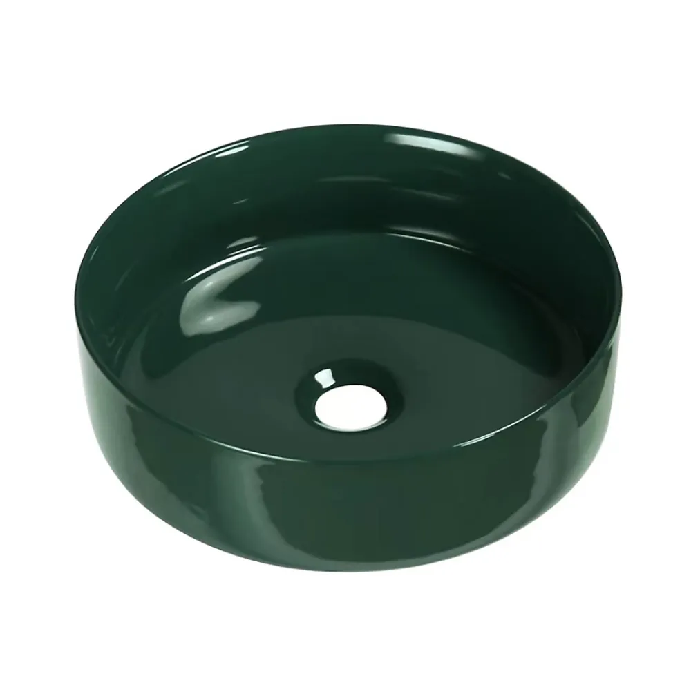 Homesight Vasque à poser ronde céramique vert sapin brillant Ø36 x H.12 cm Romeo