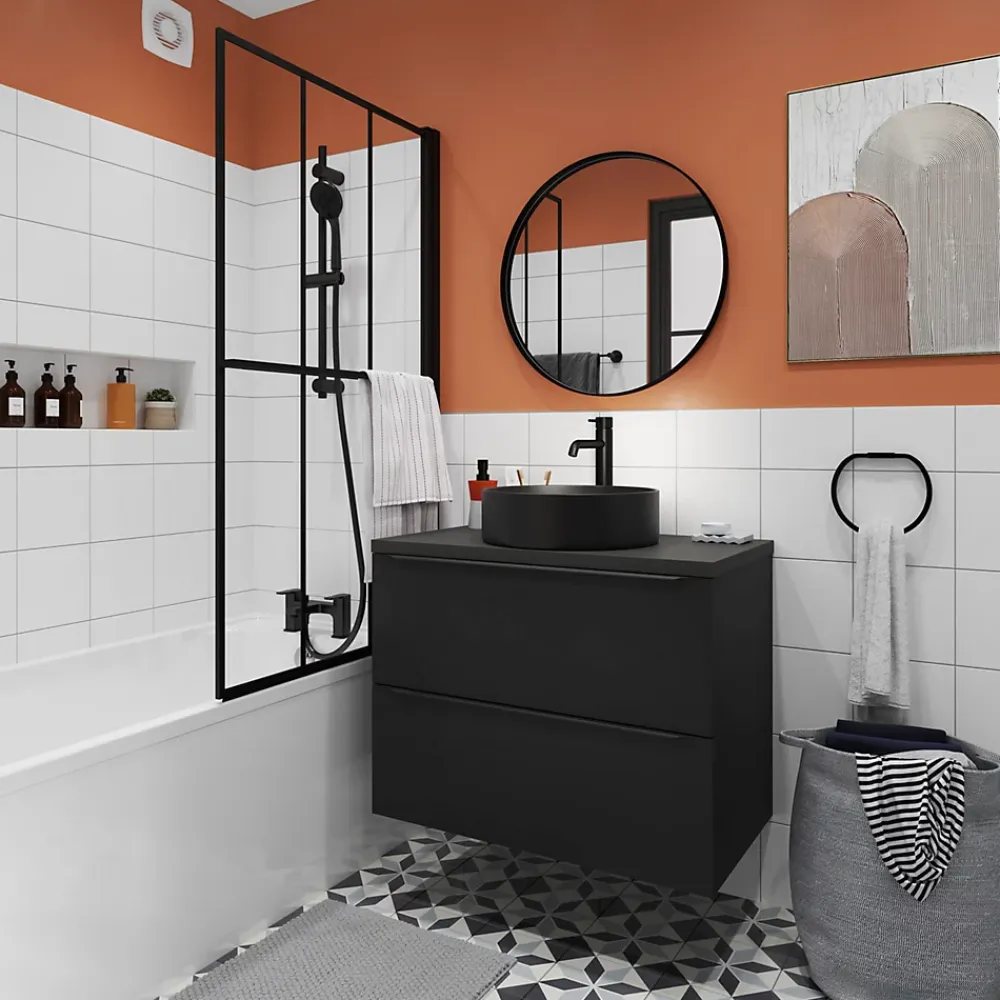 Vasque À Poser|GoodHome Vasque à poser ronde céramique noir mat Samal