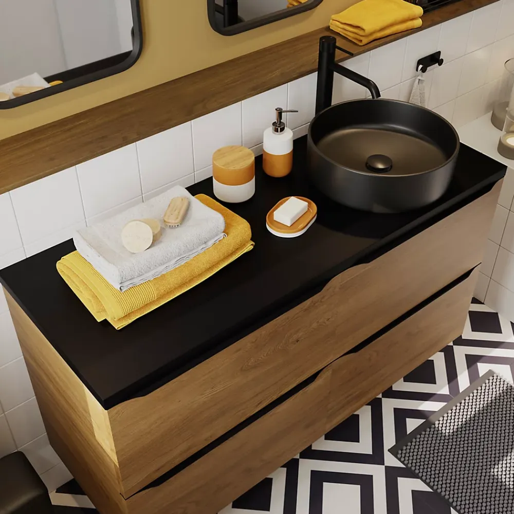 Vasque À Poser|GoodHome Vasque à poser ronde céramique noir mat Samal