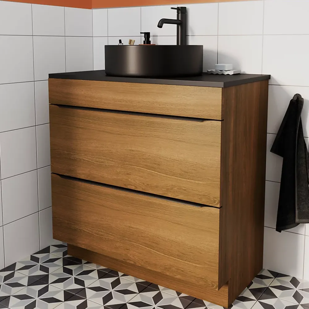 Vasque À Poser|GoodHome Vasque à poser ronde céramique noir mat Samal