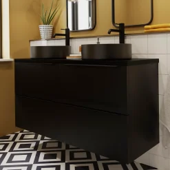 Vasque À Poser|GoodHome Vasque à poser ronde céramique noir mat Samal