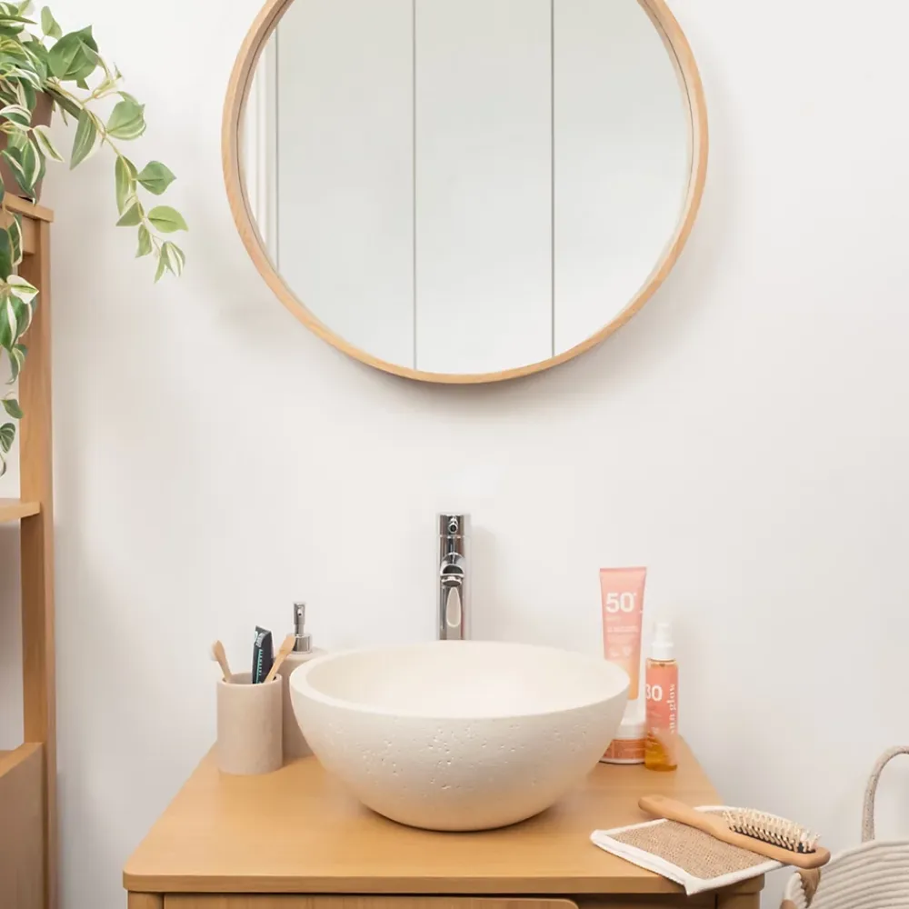 Vasque À Poser|Homesight Vasque à poser ronde céramique beige Ø36 x H.14,5 cm Emmy