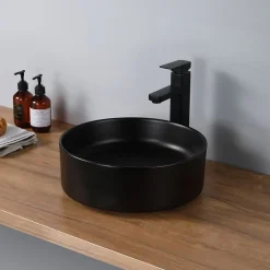 Dileci Vasque à poser ronde en céramique noir -