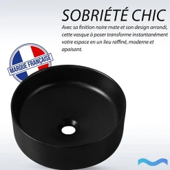 Dileci Vasque à poser ronde en céramique noir -