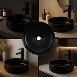 Dileci Vasque à poser ronde en céramique noir -
