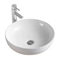 Mob-In Vasque à poser ronde en céramique blanche 42cm