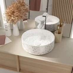 Vasque À Poser|Galedo Vasque à poser ronde en céramique terrazzo gris Ø35 x H.12 cm,
