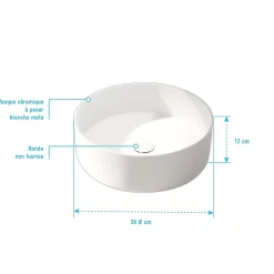 Vasque À Poser|Galedo Vasque à poser ronde en céramique blanc mat Ø36 x H.12 cm,